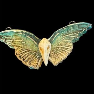 Artisan Raven Wing Pendant - Green and Cream